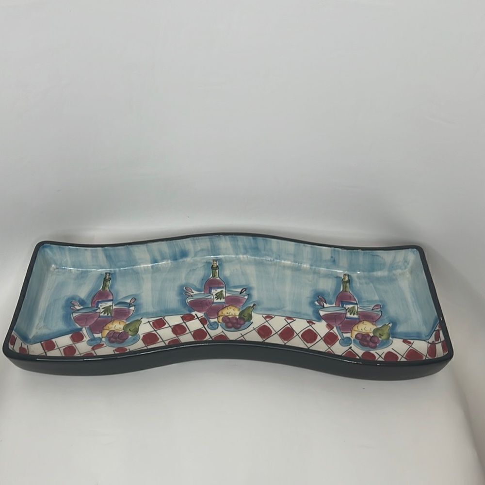 Hausenware Glazed Ceramic Cheese Cracker Serving Tray 16 X 6 In Wine Fruit Heavy
